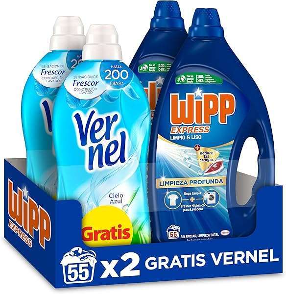 Pack de 2 Wipp Express 55 dosis + Vernel Suavizante Cielo Azul