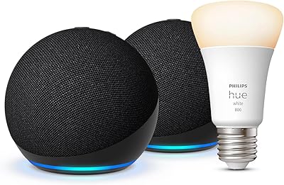 Echo Dot (5.ª generación) | Antracita, pack de 2 + Philips Hue Smart Bulb